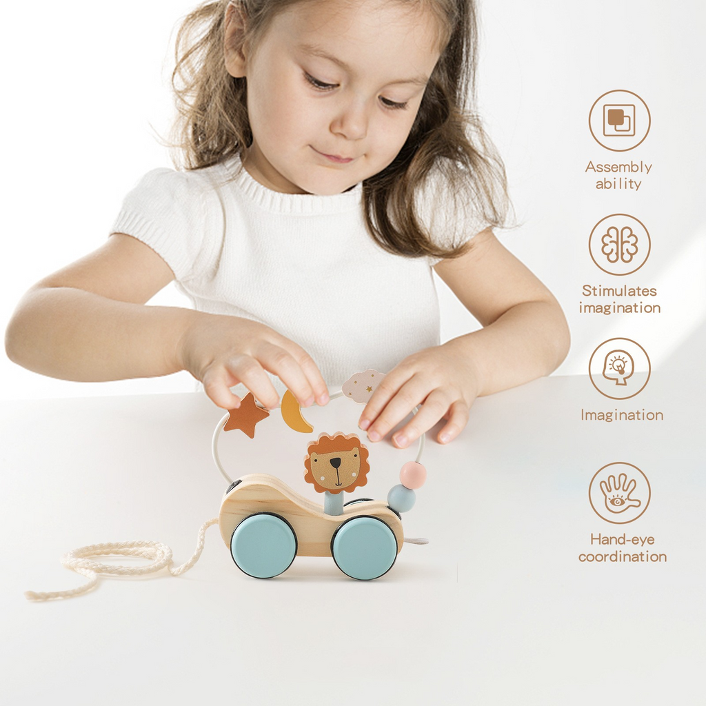 Montessori Wooden Pull-Along Bead Maze Toy