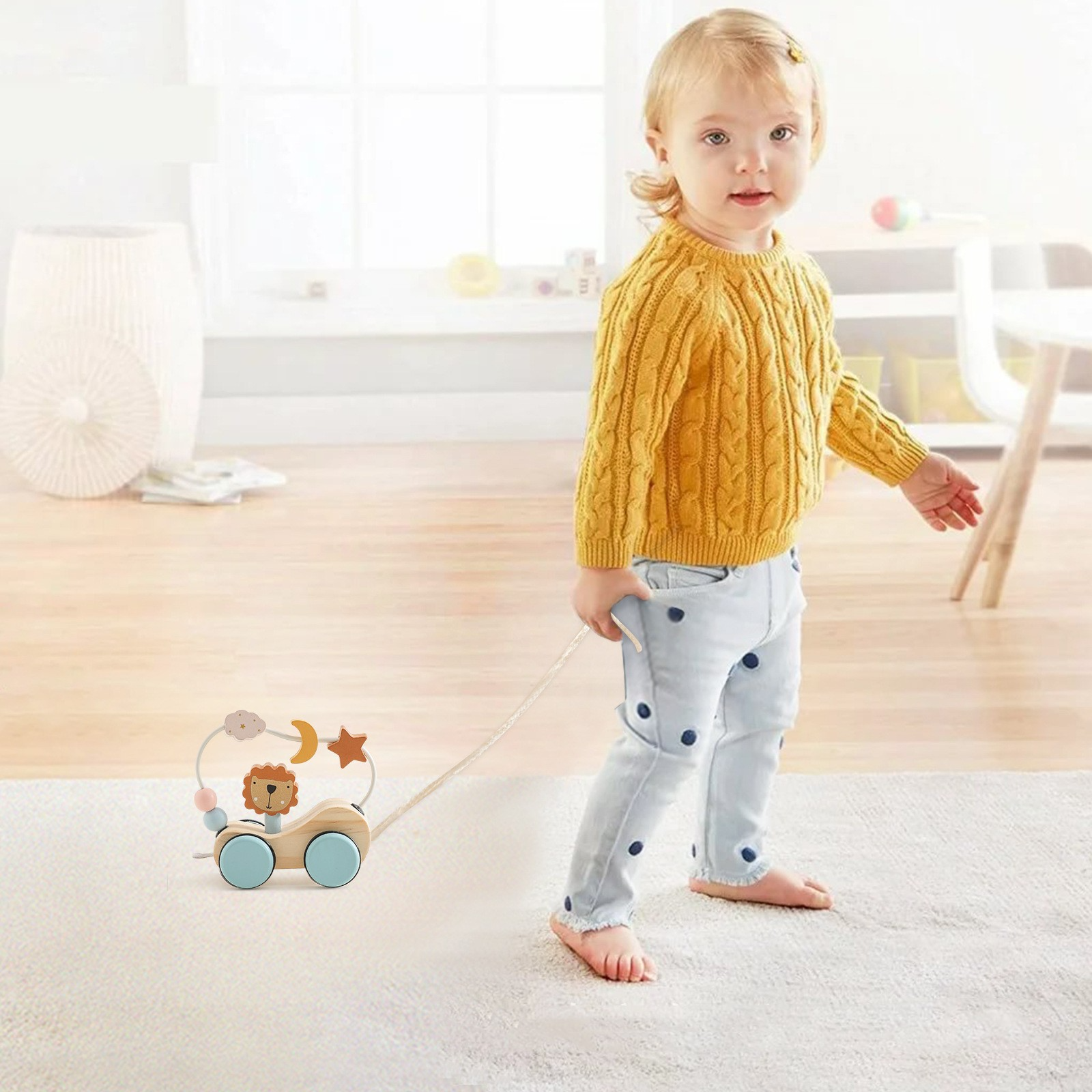 Montessori Wooden Pull-Along Bead Maze Toy