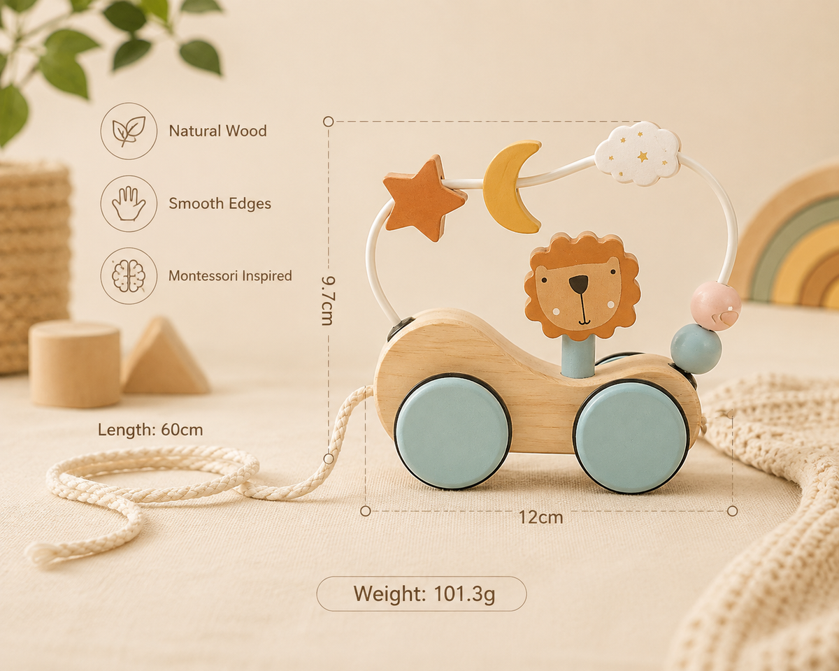 Montessori Wooden Pull-Along Bead Maze Toy