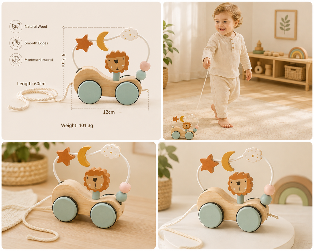 Montessori Wooden Pull-Along Bead Maze Toy