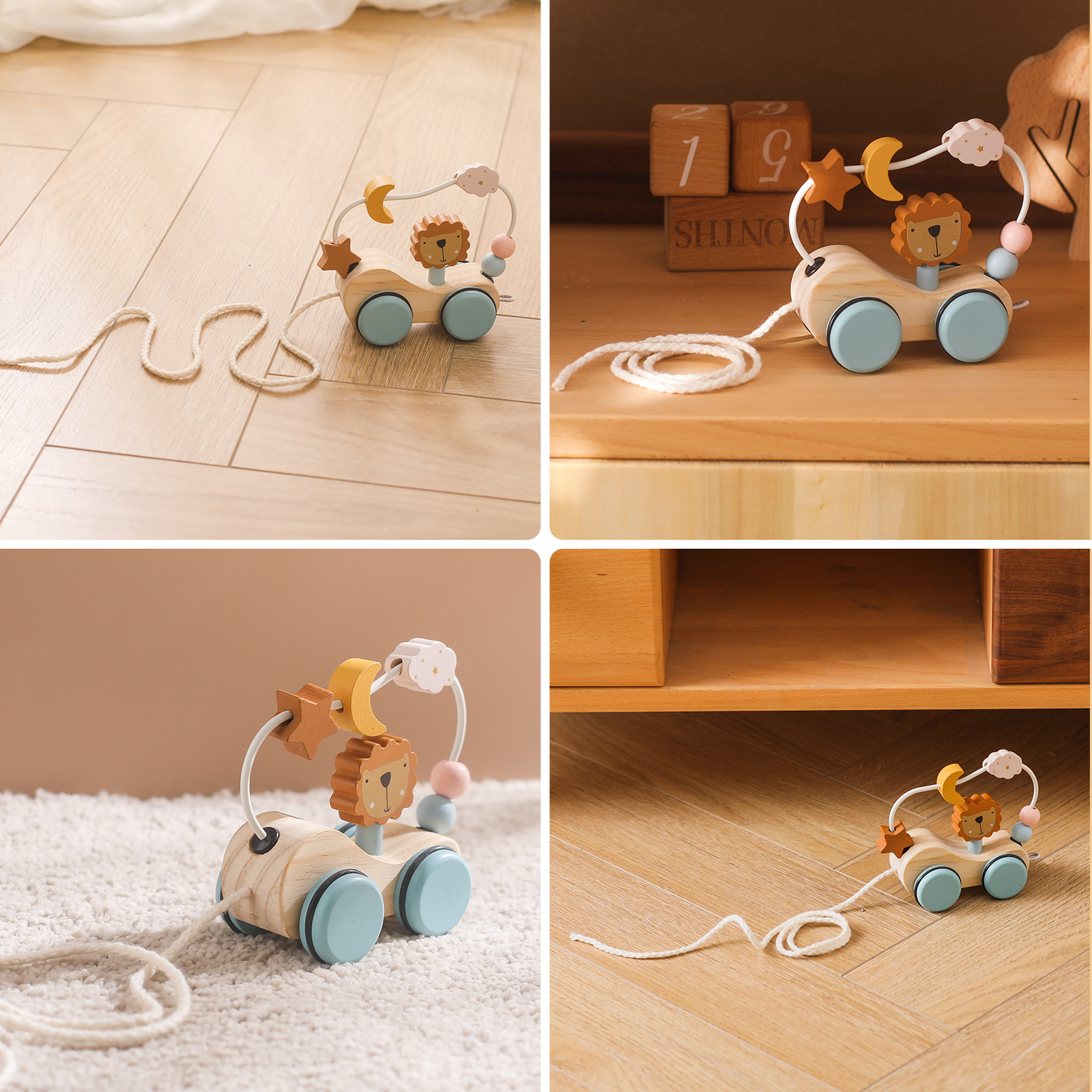 Montessori Wooden Pull-Along Bead Maze Toy